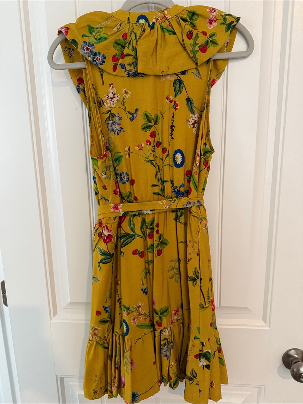 Maeve Mustard Floral Ruffle Wrap Dress - Picture 3 of 3